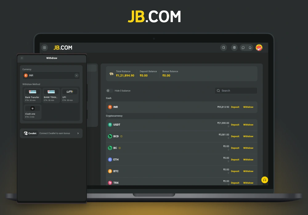 JB Casino deposit and withdrawal options with UPI and crypto